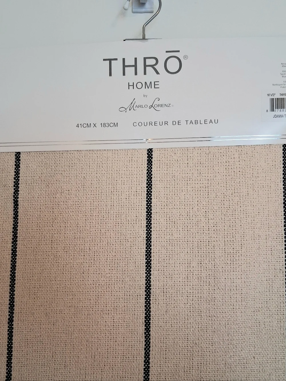 NEW Thro Home Joanna Table Runner 190% Cotton Cream Navy Blue Tassels 16x72 NWT